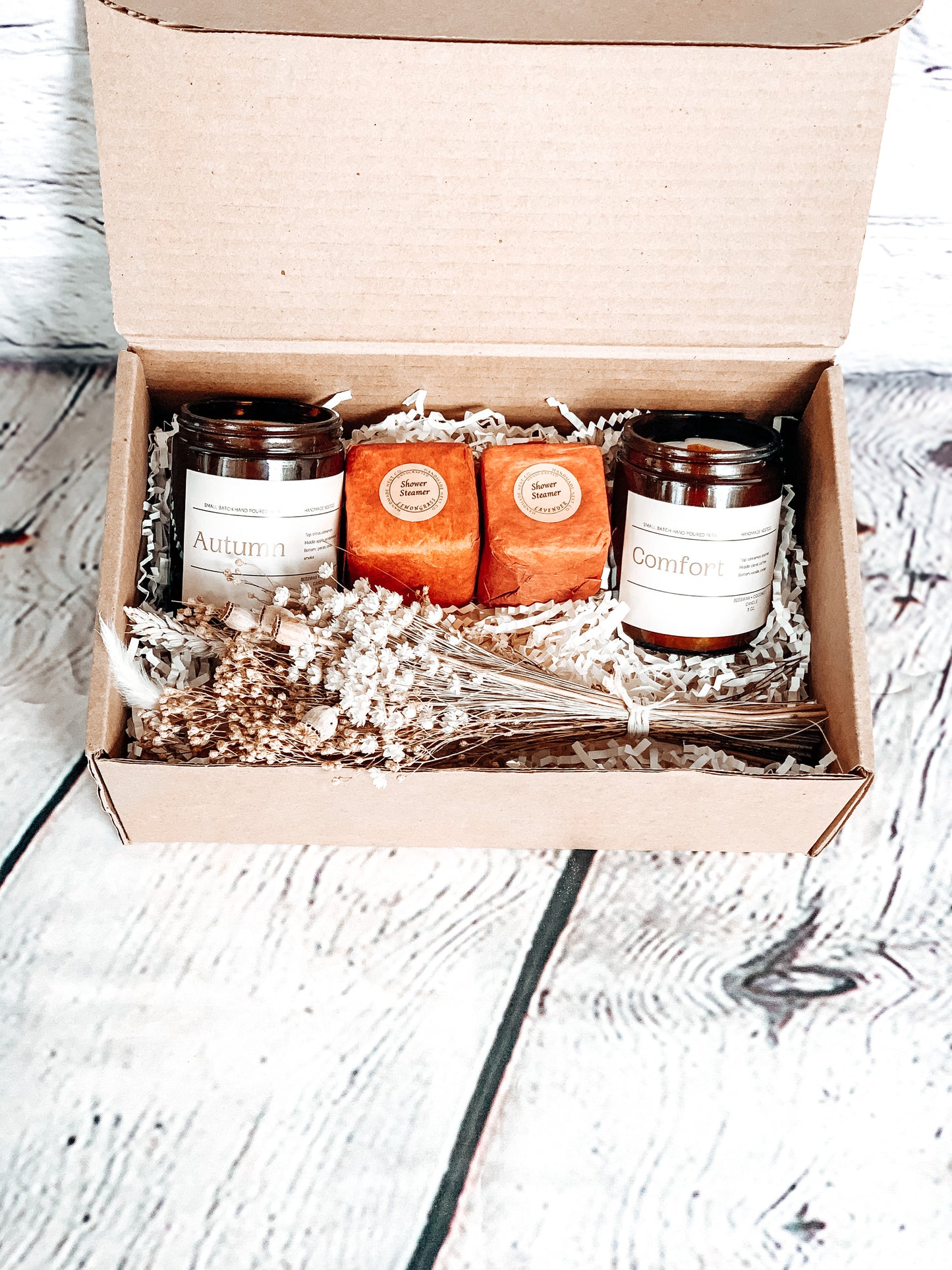 Sweater Weather Gift Box | Candles + Shower Steamers + Dried Florals | Personalized Gift