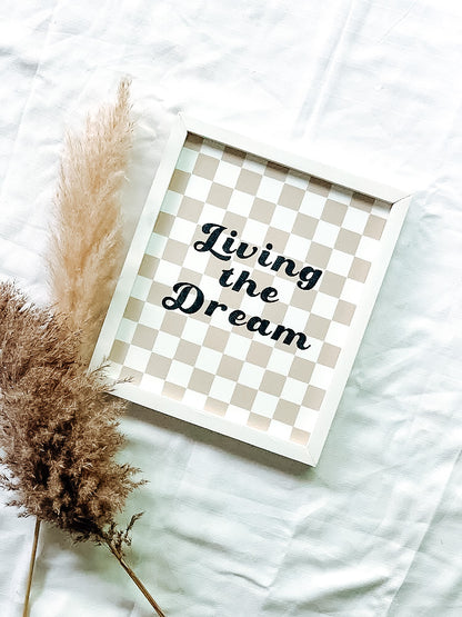Living The Dream | Boho Checkered Word Sign